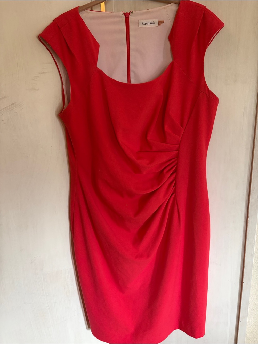 Calvin Klein Coral Ruched Sheath Dress sz 14